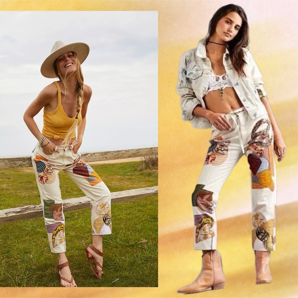 we the free • sunnies patched boyfriend jeans ivory combo 26